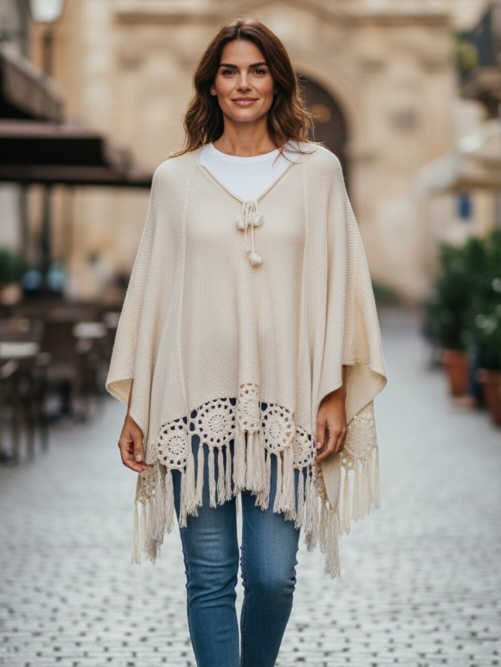 💕SALE💕 NWT Selfie Couture by Trendology Elegant Cream Fringe Poncho Cape